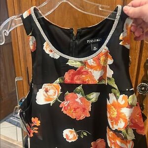 Roz & Ali Black Dress with Orange and White Floral Print